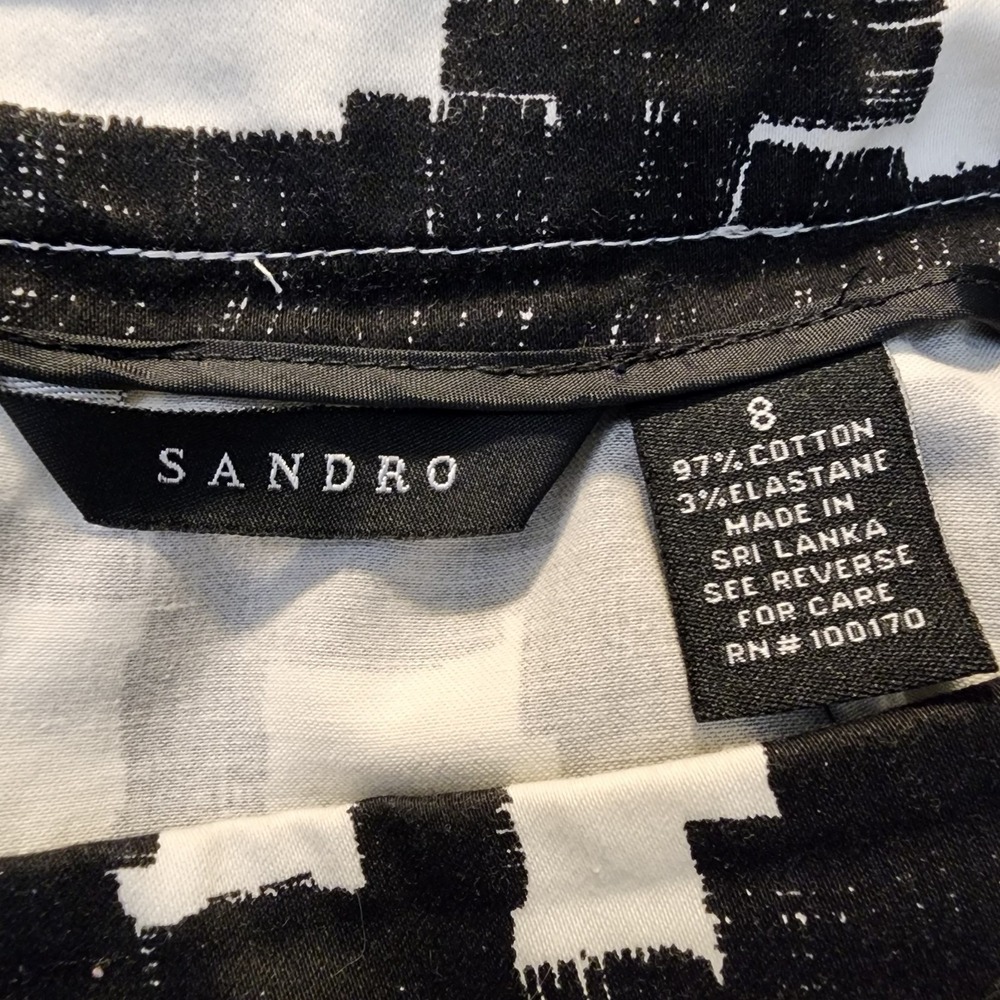 SANDRO Size 8 Black Geometric Plaid Brushstroke Cotton Stretch Pencil Skirt - Picture 8 of 9